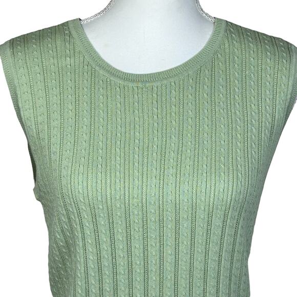 Foxcroft Cable Knit Top Women Size Large Sage Green Supima Cotton Ribbed Vest - Picture 2 of 10